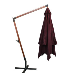 Parasol suspendu avec mât Rouge bordeaux 3x3 m Bois de sapin