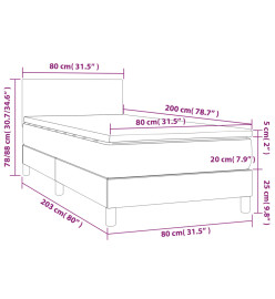 Sommier tapissier avec matelas et LED Gris foncé 80x200cm Tissu