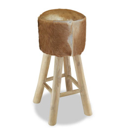 Tabouret de bar Cuir véritable et bois de teck solide