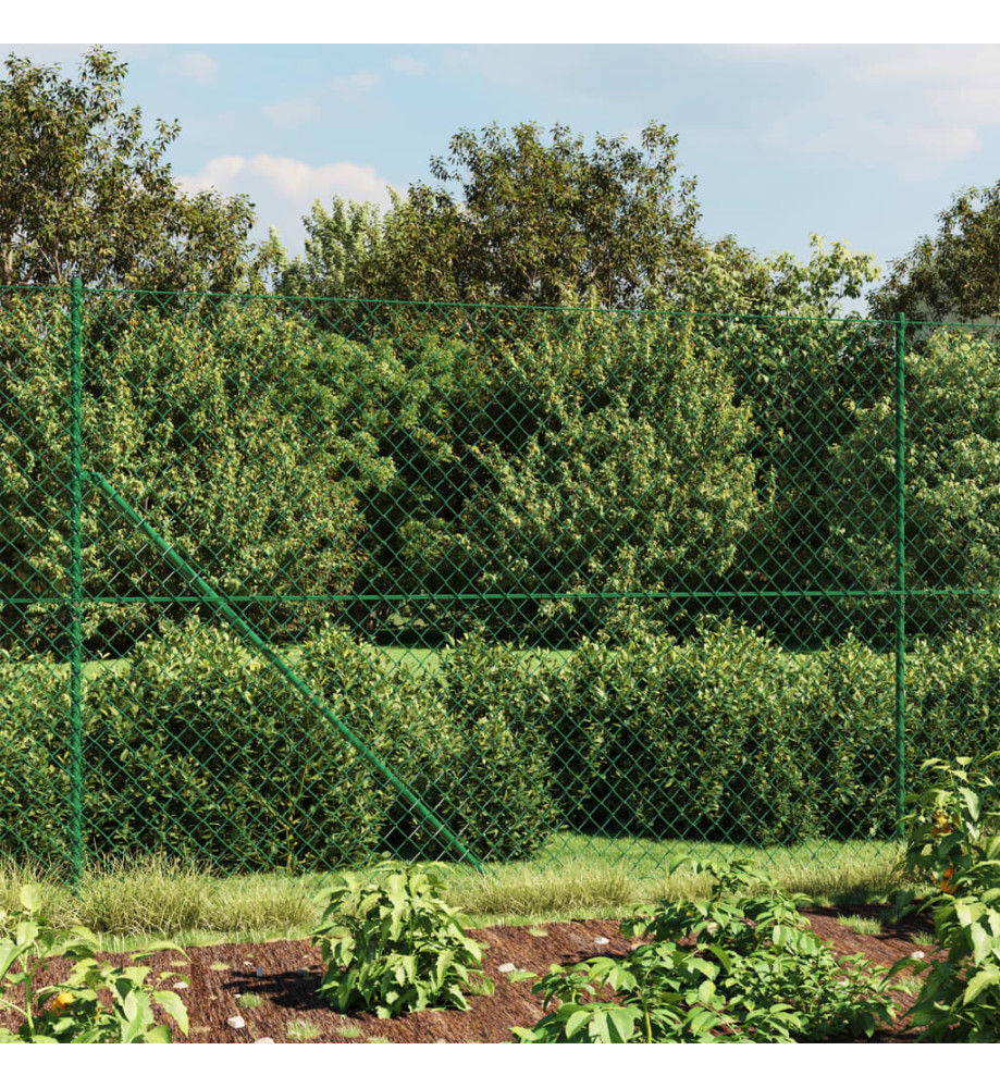 Clôture à mailles losangées avec piquet d'ancrage vert 1,6x10 m