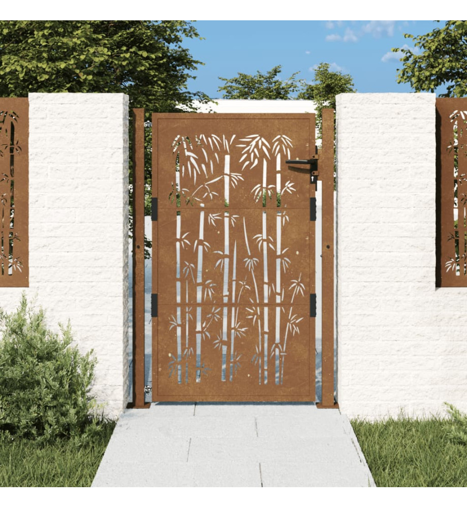 Portail de jardin 105x155 cm acier corten design de bambou