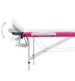 Table de massage pliable 3 zones Aluminium Blanc et rose