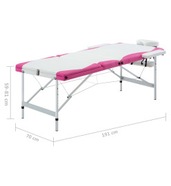 Table de massage pliable 3 zones Aluminium Blanc et rose