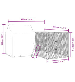 Chenil d'extérieur pour chiens avec toit argenté 4x4x2,5 m