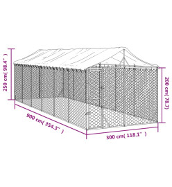 Chenil d'extérieur pour chiens avec toit argenté 3x9x2,5 m