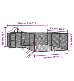 Chenil d'extérieur pour chiens avec toit argenté 6x6x2,5 m