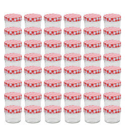 48 pcs Pots à confiture Couvercles blanc et rouge Verre 110 ml