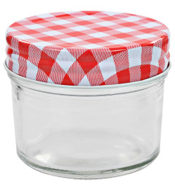 48 pcs Pots à confiture Couvercles blanc et rouge Verre 110 ml