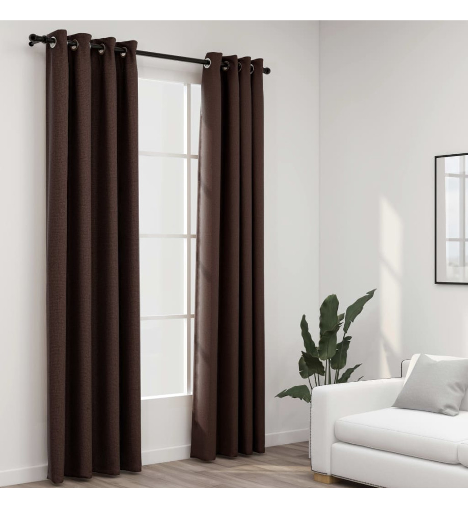 Rideaux occultants Aspect lin avec œillets 2pcs Taupe 140x225cm