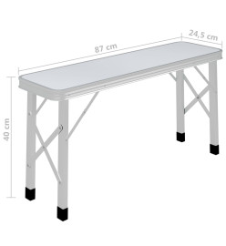 Table de camping pliable avec 2 bancs Aluminium Blanc