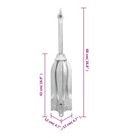 Ancre pliable avec corde argenté 12 kg fer malléable