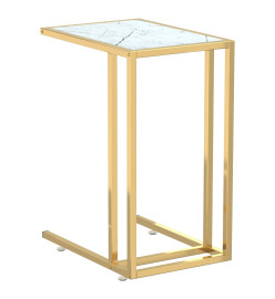 Table d'appoint ordinateur Marbre blanc 50x35x65cm Verre trempé