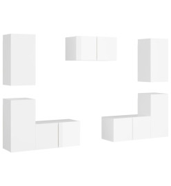 Ensemble de meubles TV 7 pcs Blanc brillant Aggloméré