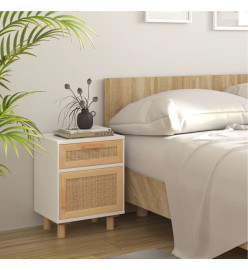 Table de chevet Blanc Bois de pin massif et rotin naturel