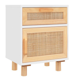 Table de chevet Blanc Bois de pin massif et rotin naturel