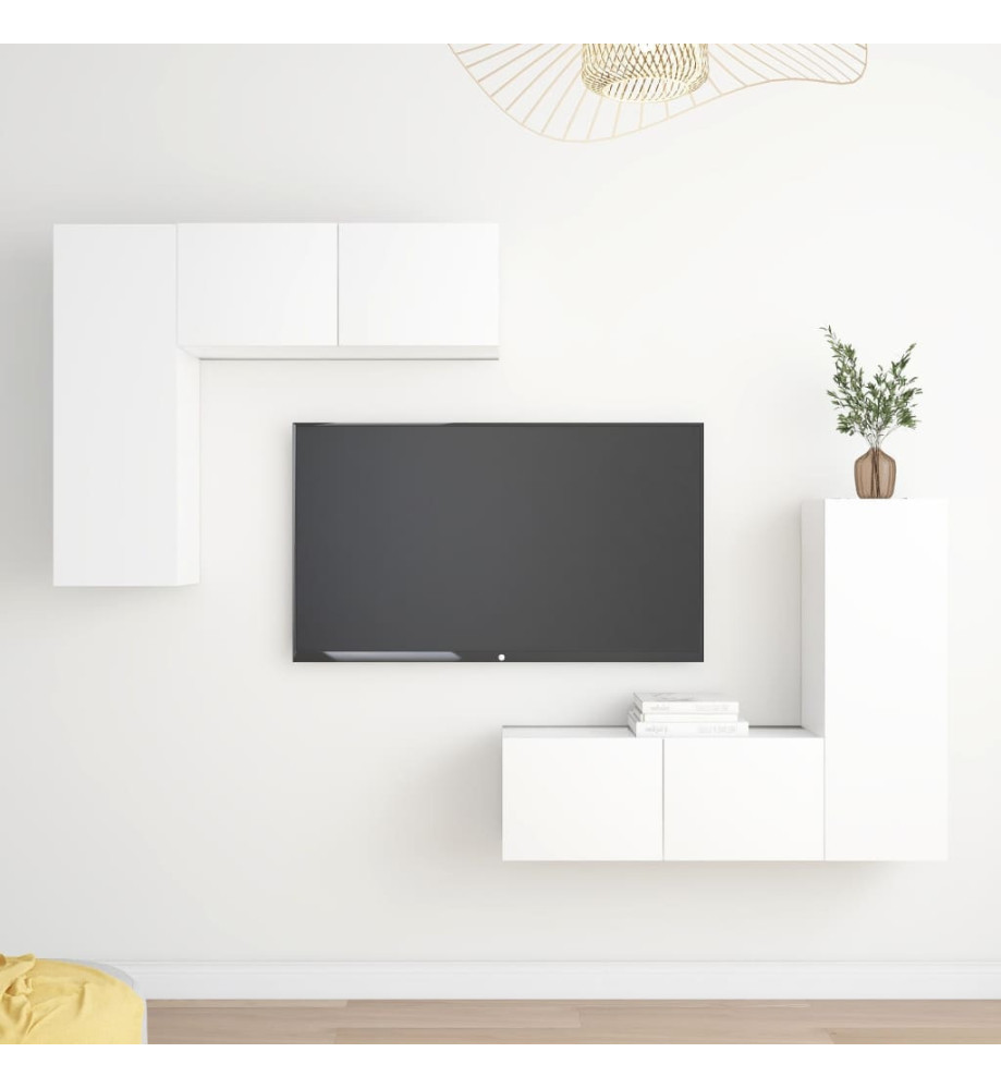 Ensemble de meubles TV 4 pcs Blanc Aggloméré