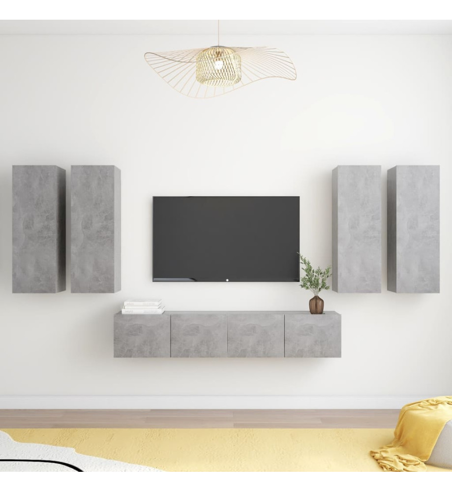 Ensemble de meuble TV 6 pcs Gris béton Aggloméré