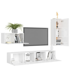 Ensemble de meuble TV 4 pcs Blanc brillant Aggloméré