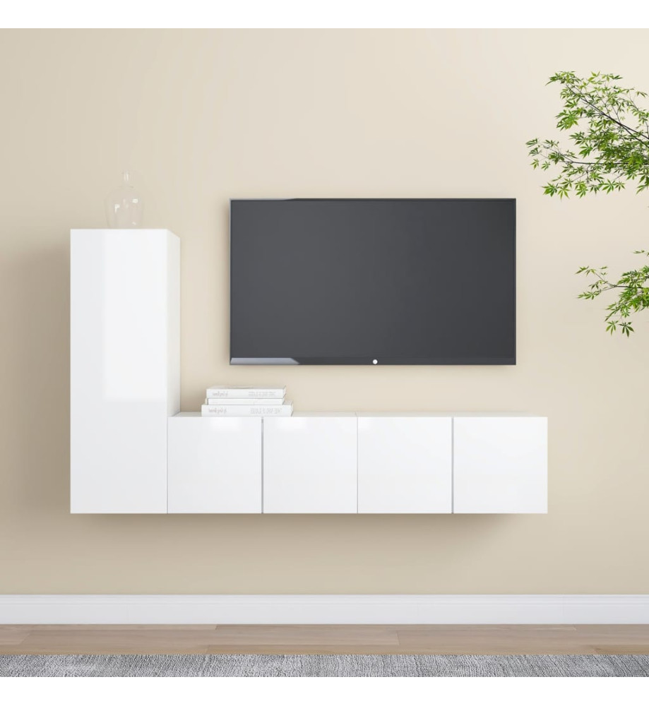 Ensemble de meuble TV 3 pcs Blanc brillant Aggloméré