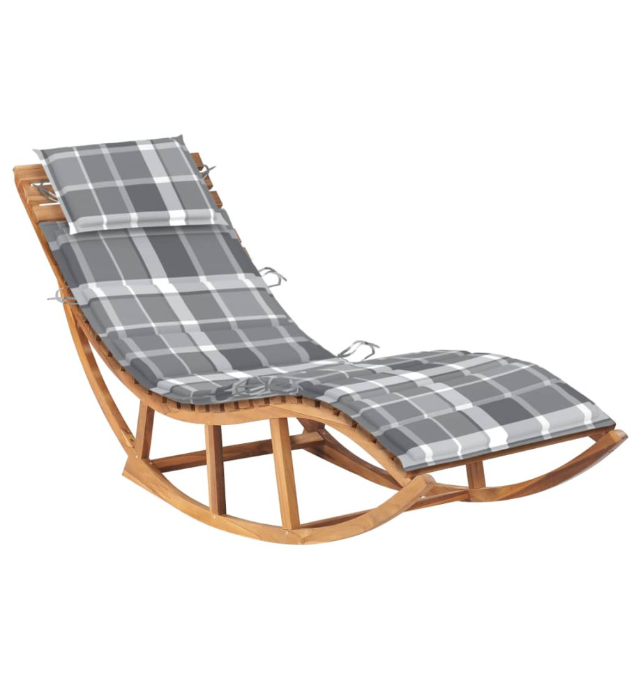 Chaise longue à bascule avec coussin Bois de teck solide