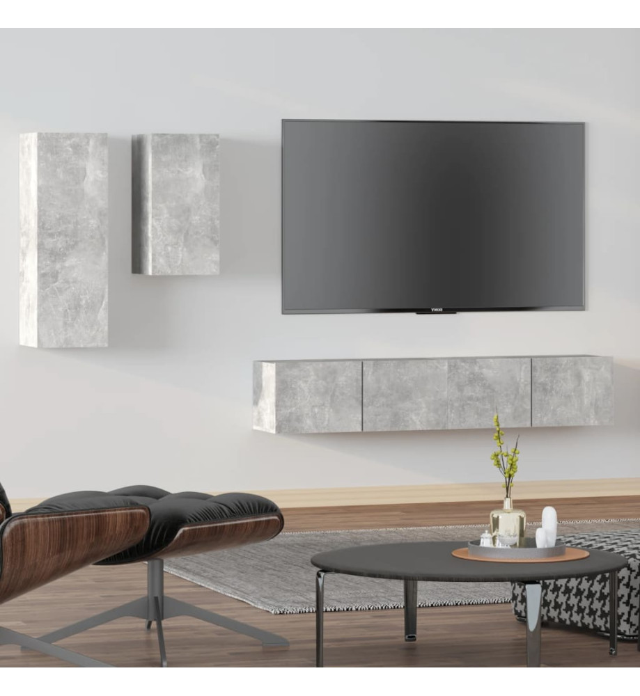 Ensemble de meubles TV 4 pcs Gris béton Bois d'ingénierie