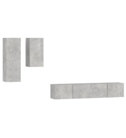 Ensemble de meubles TV 4 pcs Gris béton Bois d'ingénierie