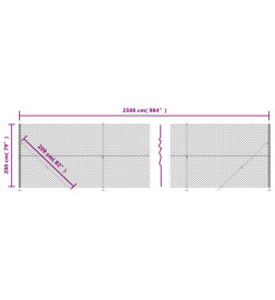 Clôture en mailles de chaîne avec bride argenté 2x25 m