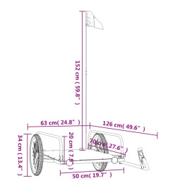 Remorque pour vélo noir 126x63x34 cm fer