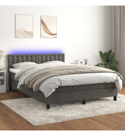 Sommier tapissier matelas et LED Gris foncé 140x200 cm Velours