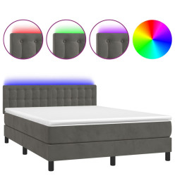 Sommier tapissier matelas et LED Gris foncé 140x200 cm Velours