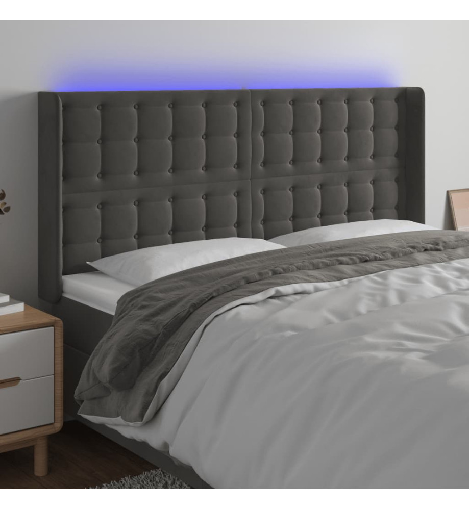 Tête de lit à LED Gris foncé 203x16x118/128 cm Velours Tête de lit à LED Gris foncé 203x16x118/128 cm Velours