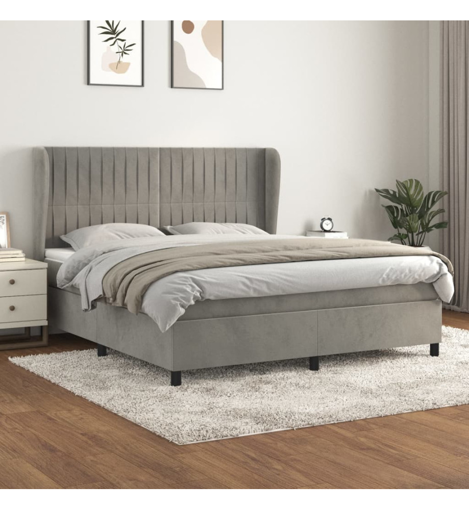 Lit à sommier tapissier et matelas Gris clair 160x200cm Velours Lit à sommier tapissier et matelas Gris clair 160x200cm Velours