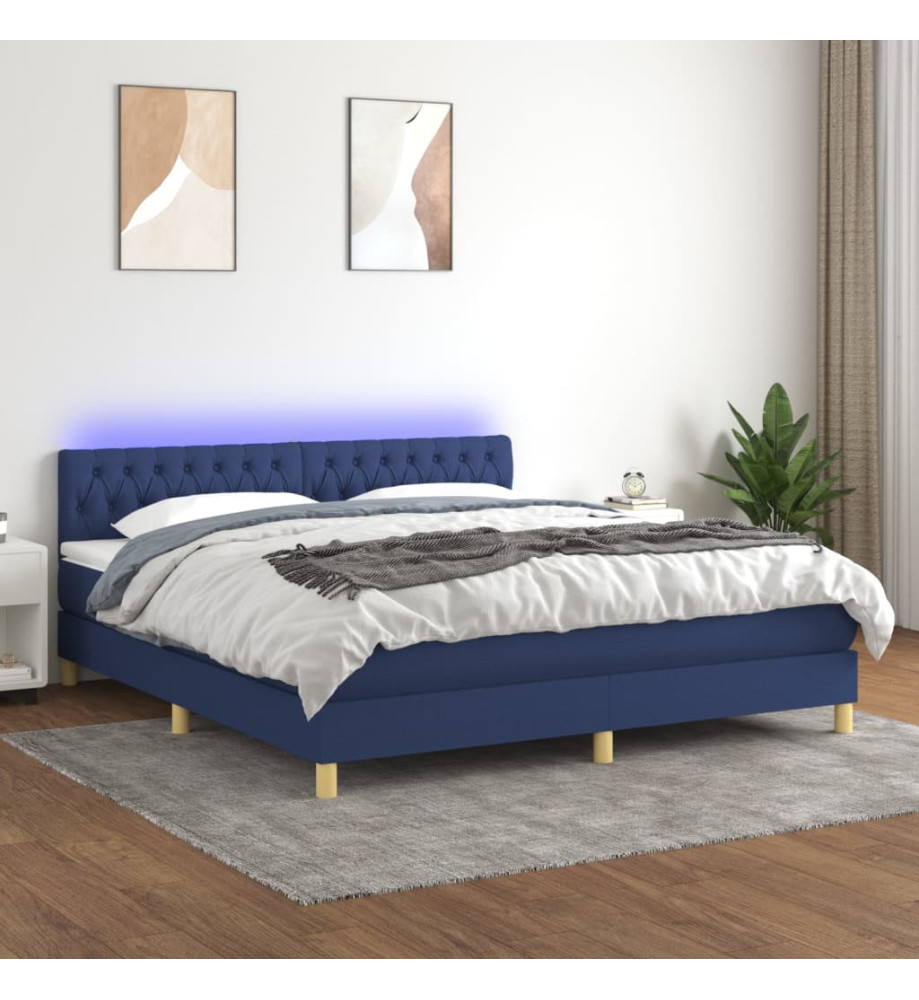 Sommier tapissier avec matelas et LED Bleu 160x200 cm Tissu Sommier tapissier avec matelas et LED Bleu 160x200 cm Tissu