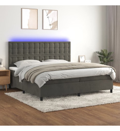 Sommier tapissier matelas et LED Gris foncé 200x200 cm Velours
