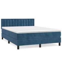 Lit à sommier tapissier et matelas Bleu foncé 140x190cm Velours