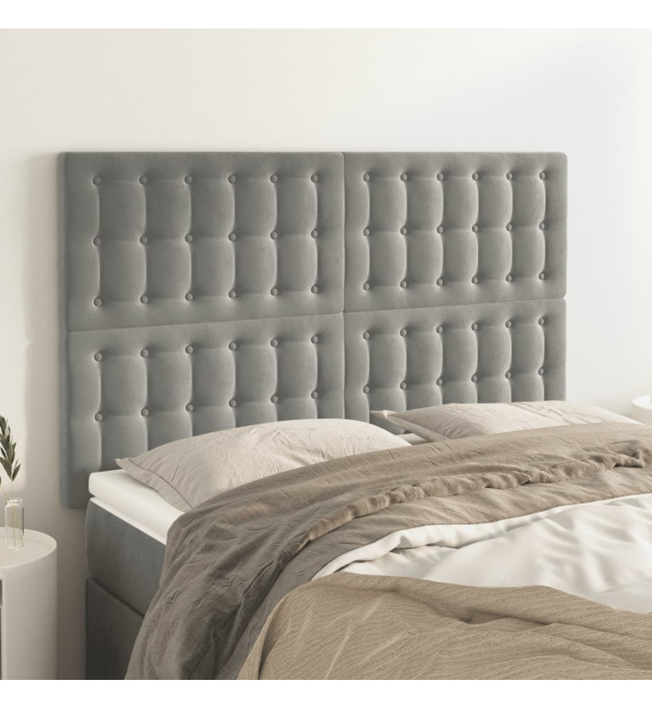 Têtes de lit 4 pcs Gris clair 72x5x78/88 cm Velours Têtes de lit 4 pcs Gris clair 72x5x78/88 cm Velours
