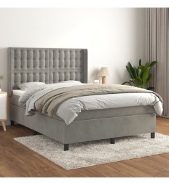 Lit à sommier tapissier et matelas Gris clair 140x200cm Velours