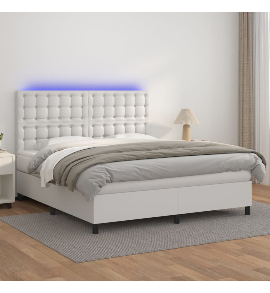 Sommier tapissier et matelas et LED Blanc 160x200 cm Similicuir Sommier tapissier et matelas et LED Blanc 160x200 cm Similicuir