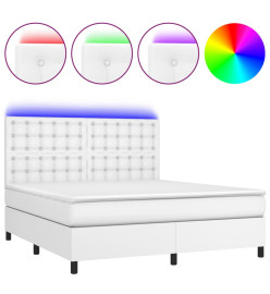 Sommier tapissier et matelas et LED Blanc 160x200 cm Similicuir