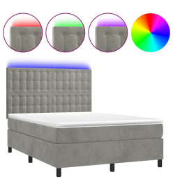 Sommier tapissier matelas et LED Gris clair 140x190 cm Velours