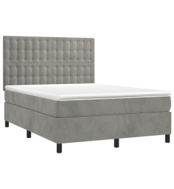 Sommier tapissier matelas et LED Gris clair 140x200 cm Velours