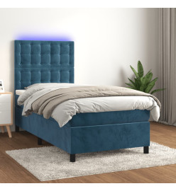 Sommier tapissier et matelas et LED Bleu foncé 80x200cm Velours