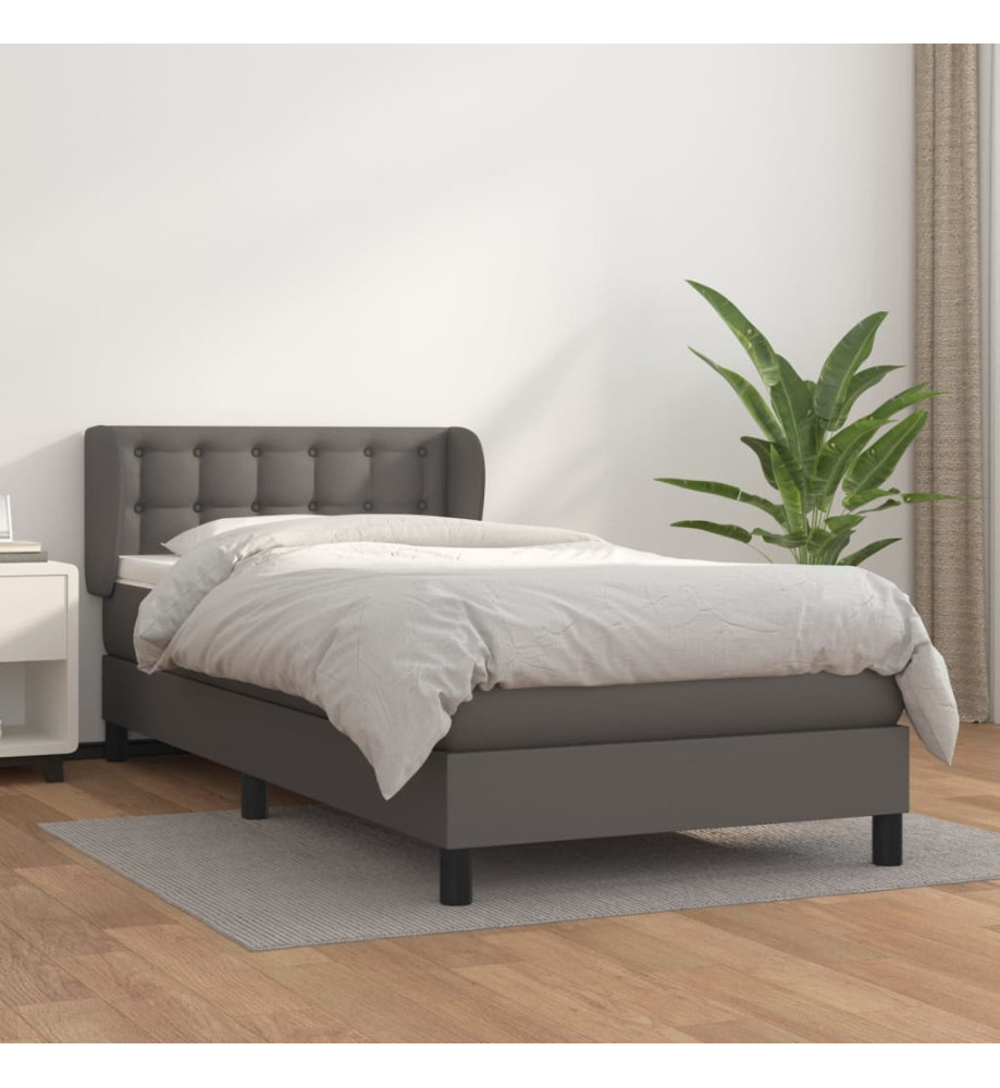 Lit à sommier tapissier avec matelas Gris 90x200 cm Similicuir Lit à sommier tapissier avec matelas Gris 90x200 cm Similicuir