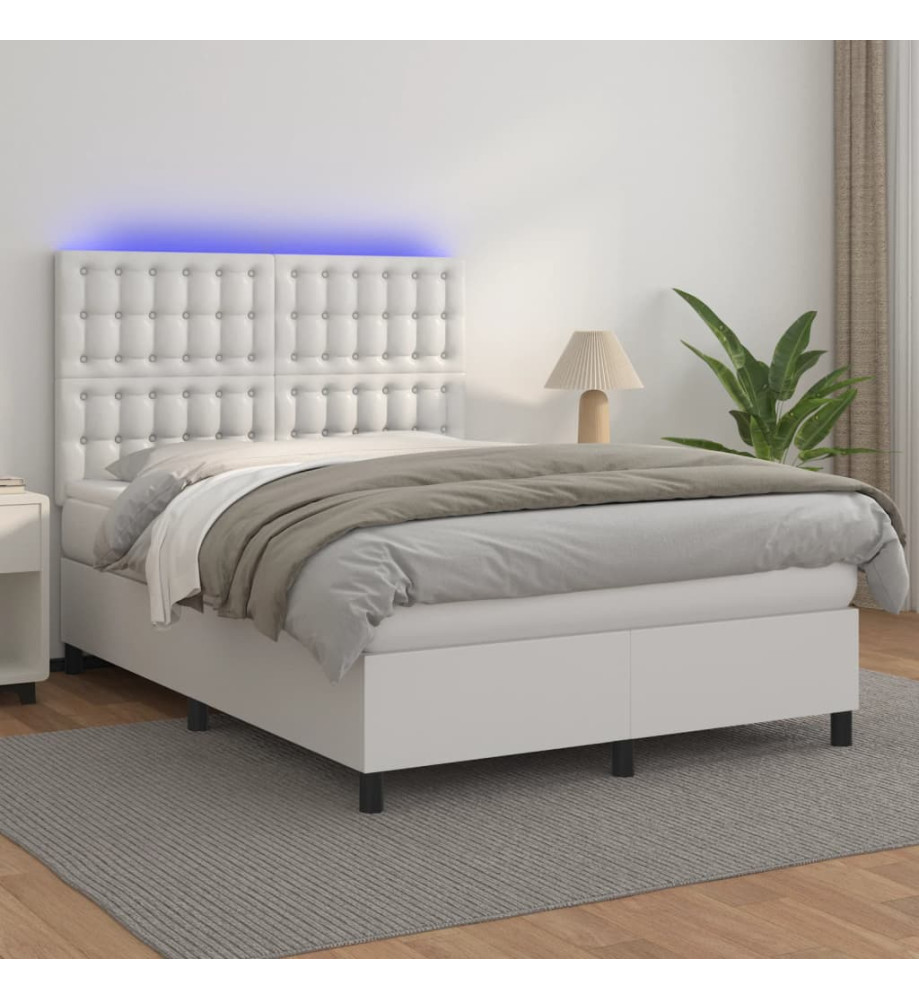 Sommier tapissier et matelas et LED Blanc 140x200 cm Similicuir Sommier tapissier et matelas et LED Blanc 140x200 cm Similicuir