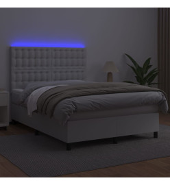 Sommier tapissier et matelas et LED Blanc 140x200 cm Similicuir