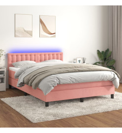 Sommier tapissier avec matelas et LED Rose 140x190 cm Velours
