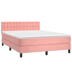 Sommier tapissier avec matelas et LED Rose 140x190 cm Velours