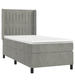 Sommier tapissier et matelas et LED Gris clair 90x200cm Velours