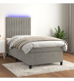 Sommier tapissier et matelas et LED Gris clair 90x190cm Velours