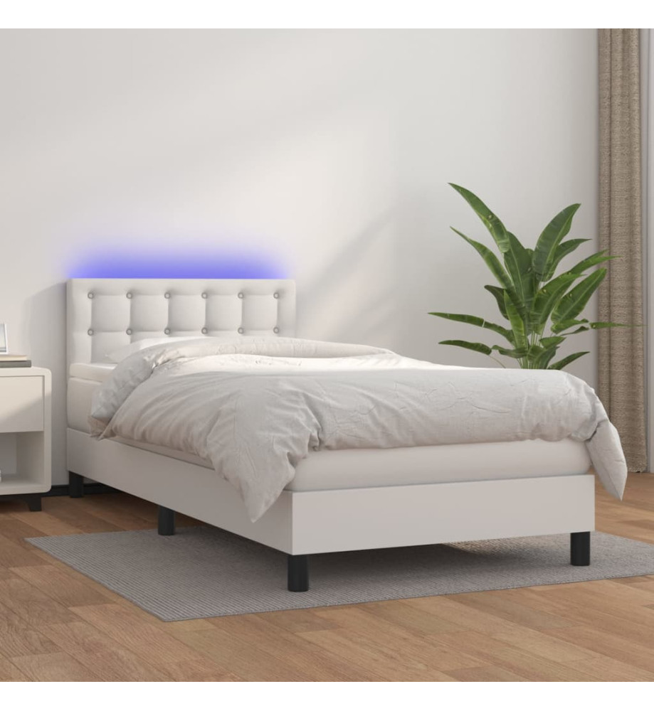 Sommier tapissier avec matelas et LED Blanc 90x190cm Similicuir Sommier tapissier avec matelas et LED Blanc 90x190cm Similicuir